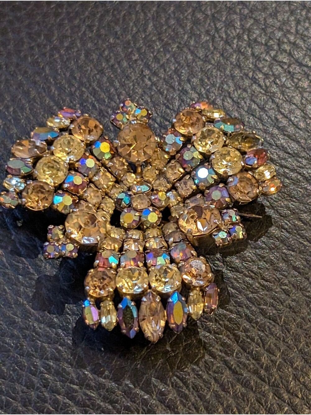 Rare Vintage Signed Sherman Topaz & AB Figural Statement Brooch - 6cm